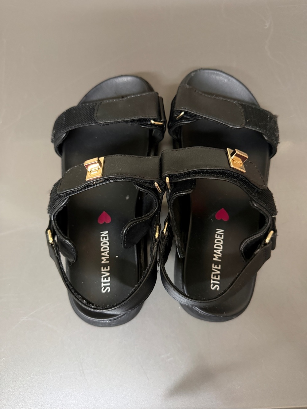 Steve Madden Black Sandals with Gold-Tone Buckles